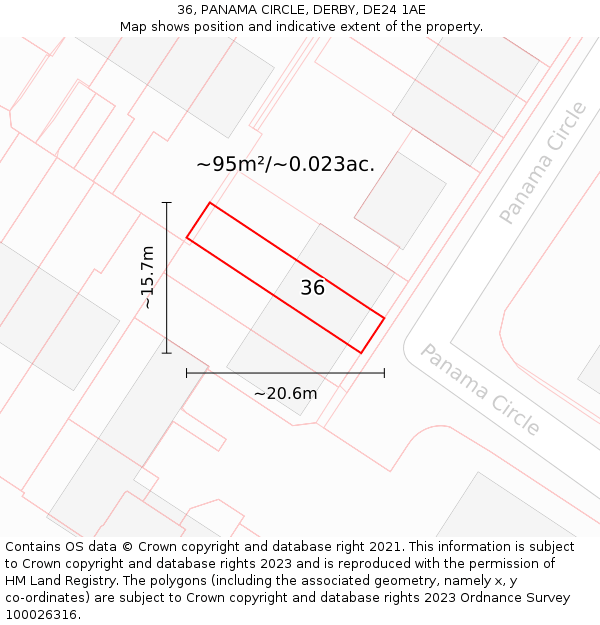 36, PANAMA CIRCLE, DERBY, DE24 1AE: Plot and title map