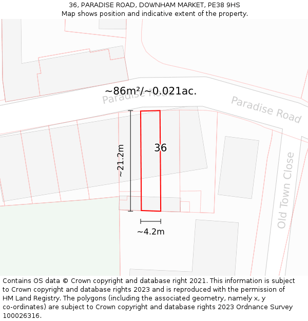 36, PARADISE ROAD, DOWNHAM MARKET, PE38 9HS: Plot and title map