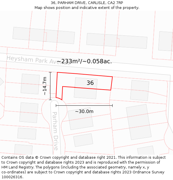 36, PARHAM DRIVE, CARLISLE, CA2 7RP: Plot and title map