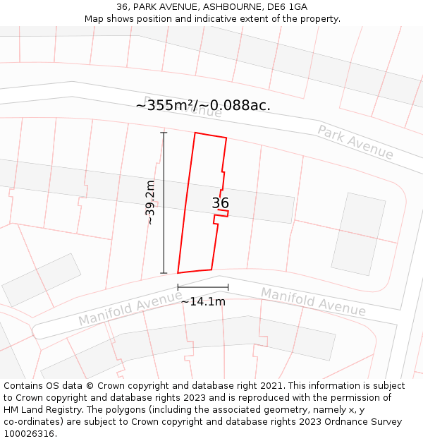 36, PARK AVENUE, ASHBOURNE, DE6 1GA: Plot and title map