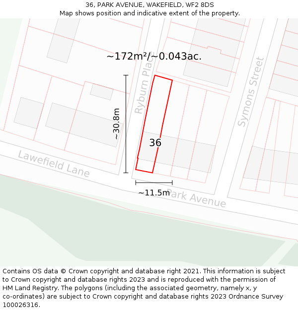 36, PARK AVENUE, WAKEFIELD, WF2 8DS: Plot and title map