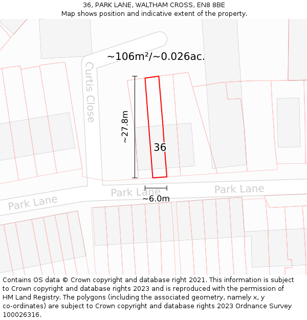 36, PARK LANE, WALTHAM CROSS, EN8 8BE: Plot and title map