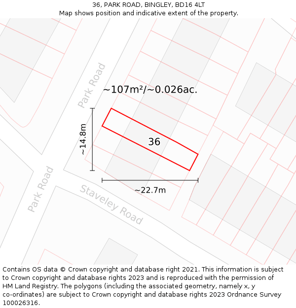 36, PARK ROAD, BINGLEY, BD16 4LT: Plot and title map