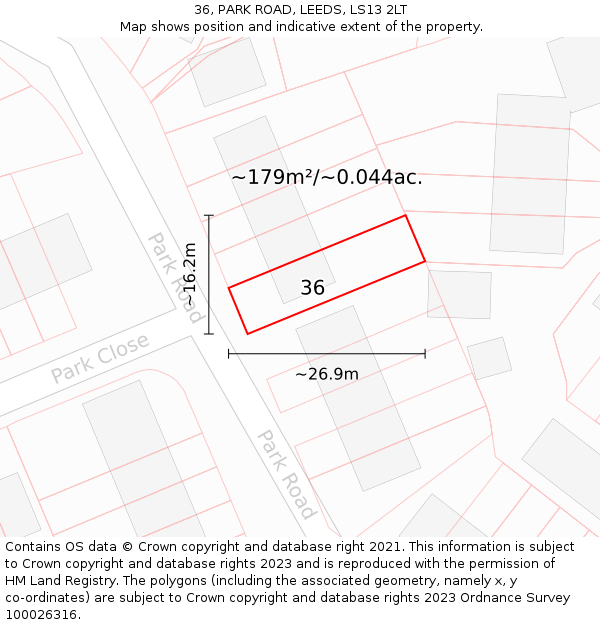 36, PARK ROAD, LEEDS, LS13 2LT: Plot and title map