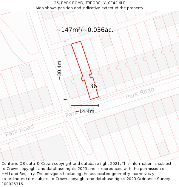 36, PARK ROAD, TREORCHY, CF42 6LE: Plot and title map