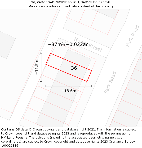 36, PARK ROAD, WORSBROUGH, BARNSLEY, S70 5AL: Plot and title map