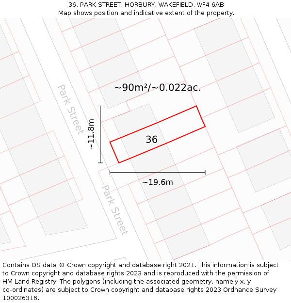 36, PARK STREET, HORBURY, WAKEFIELD, WF4 6AB: Plot and title map