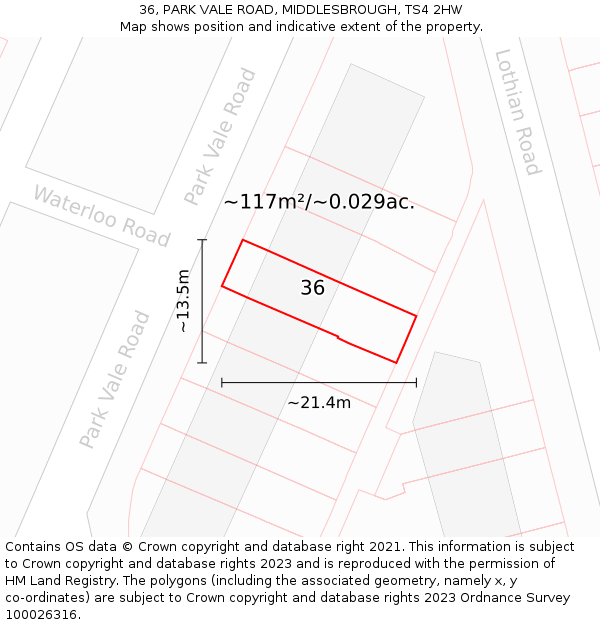 36, PARK VALE ROAD, MIDDLESBROUGH, TS4 2HW: Plot and title map