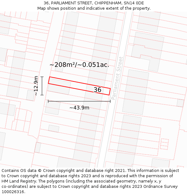 36, PARLIAMENT STREET, CHIPPENHAM, SN14 0DE: Plot and title map
