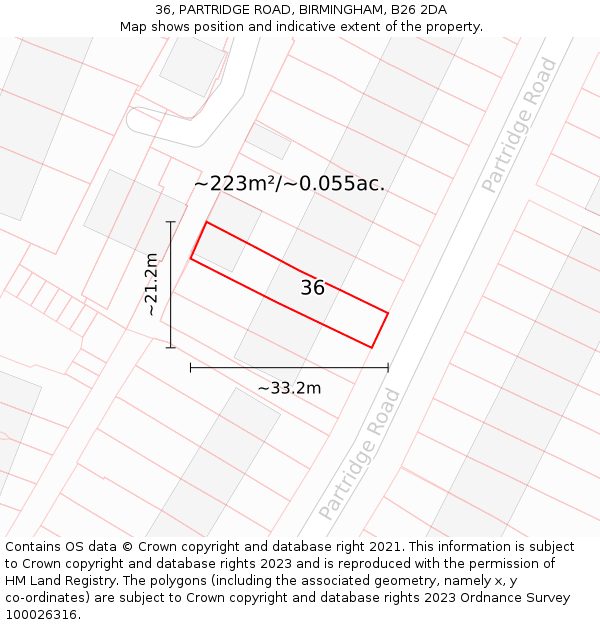 36, PARTRIDGE ROAD, BIRMINGHAM, B26 2DA: Plot and title map