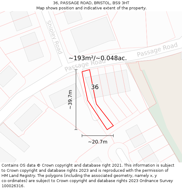 36, PASSAGE ROAD, BRISTOL, BS9 3HT: Plot and title map
