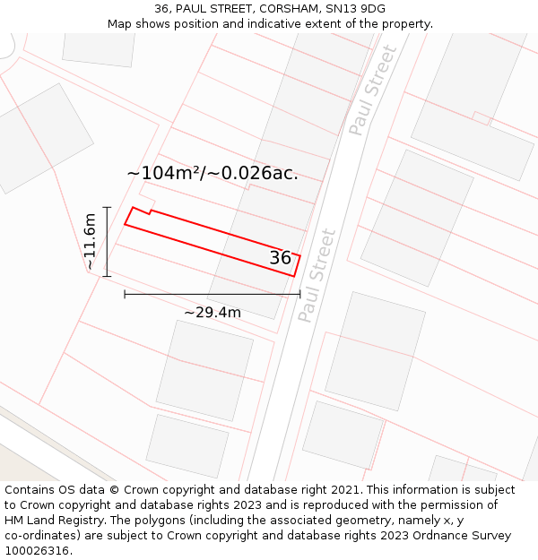 36, PAUL STREET, CORSHAM, SN13 9DG: Plot and title map