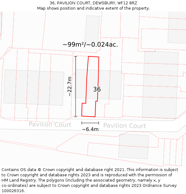 36, PAVILION COURT, DEWSBURY, WF12 8RZ: Plot and title map