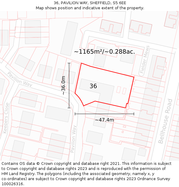 36, PAVILION WAY, SHEFFIELD, S5 6EE: Plot and title map