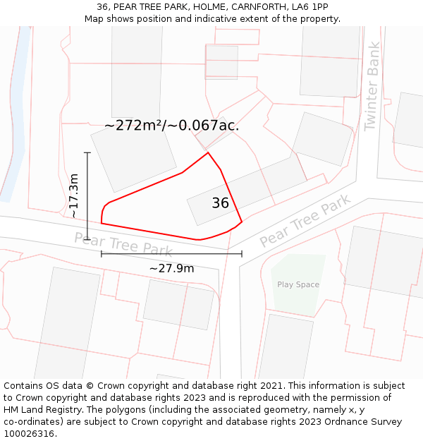 36, PEAR TREE PARK, HOLME, CARNFORTH, LA6 1PP: Plot and title map