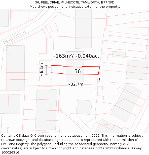 36, PEEL DRIVE, WILNECOTE, TAMWORTH, B77 5FD: Plot and title map