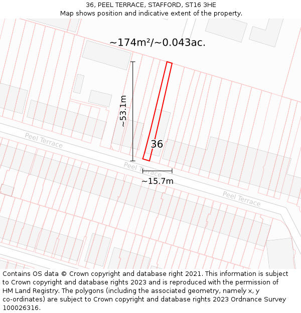 36, PEEL TERRACE, STAFFORD, ST16 3HE: Plot and title map