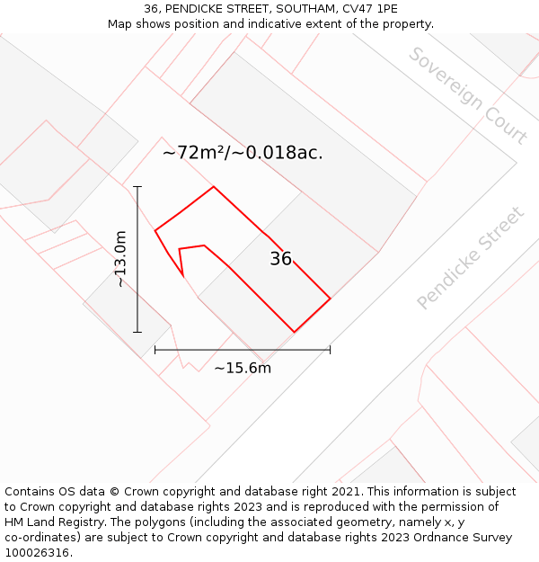 36, PENDICKE STREET, SOUTHAM, CV47 1PE: Plot and title map