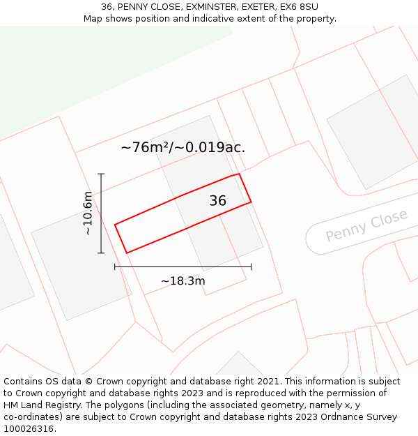 36, PENNY CLOSE, EXMINSTER, EXETER, EX6 8SU: Plot and title map