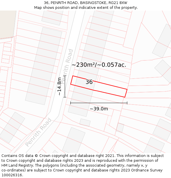 36, PENRITH ROAD, BASINGSTOKE, RG21 8XW: Plot and title map