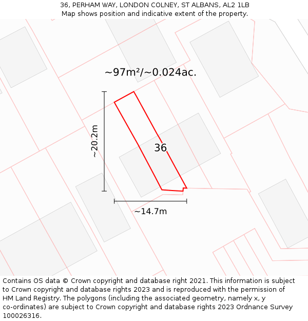36, PERHAM WAY, LONDON COLNEY, ST ALBANS, AL2 1LB: Plot and title map