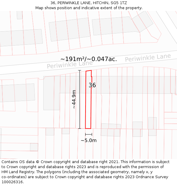 36, PERIWINKLE LANE, HITCHIN, SG5 1TZ: Plot and title map