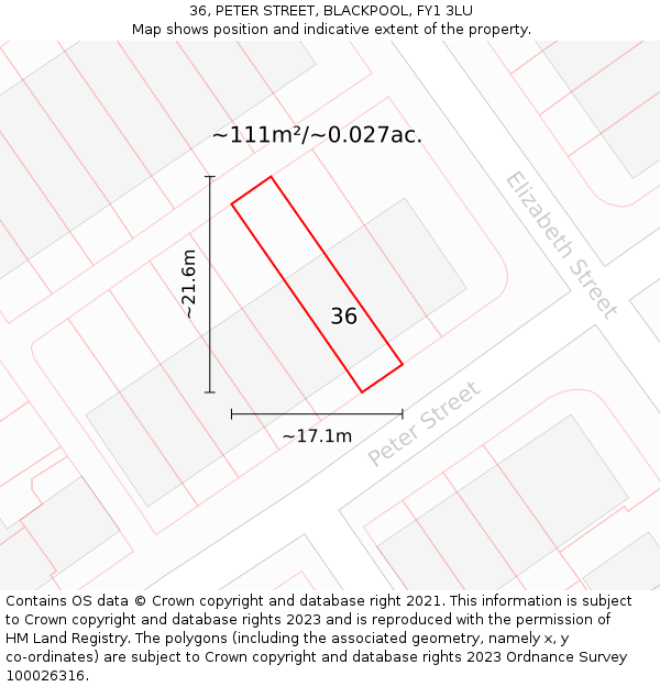 36, PETER STREET, BLACKPOOL, FY1 3LU: Plot and title map