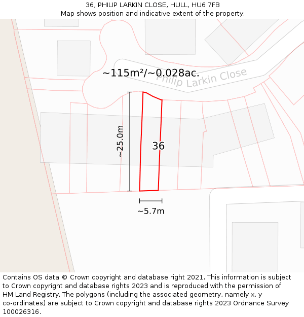 36, PHILIP LARKIN CLOSE, HULL, HU6 7FB: Plot and title map