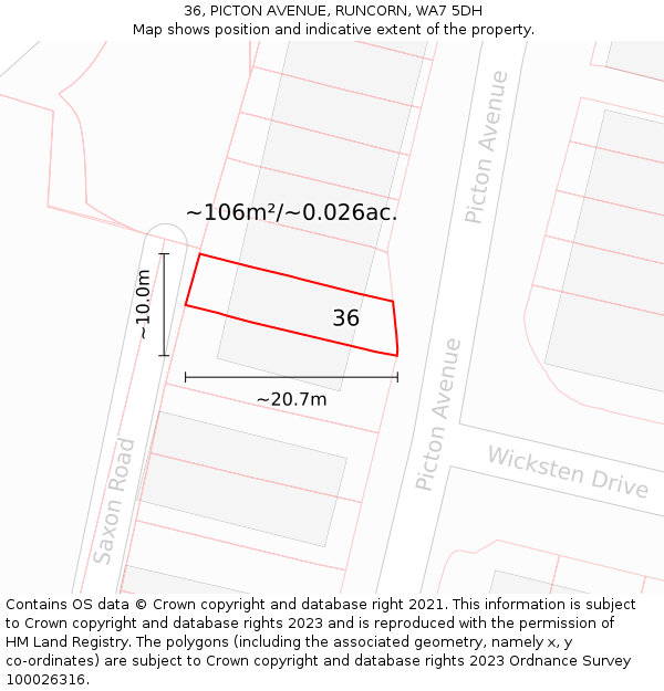 36, PICTON AVENUE, RUNCORN, WA7 5DH: Plot and title map