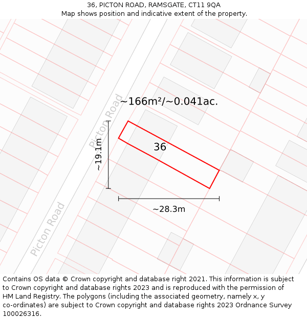 36, PICTON ROAD, RAMSGATE, CT11 9QA: Plot and title map