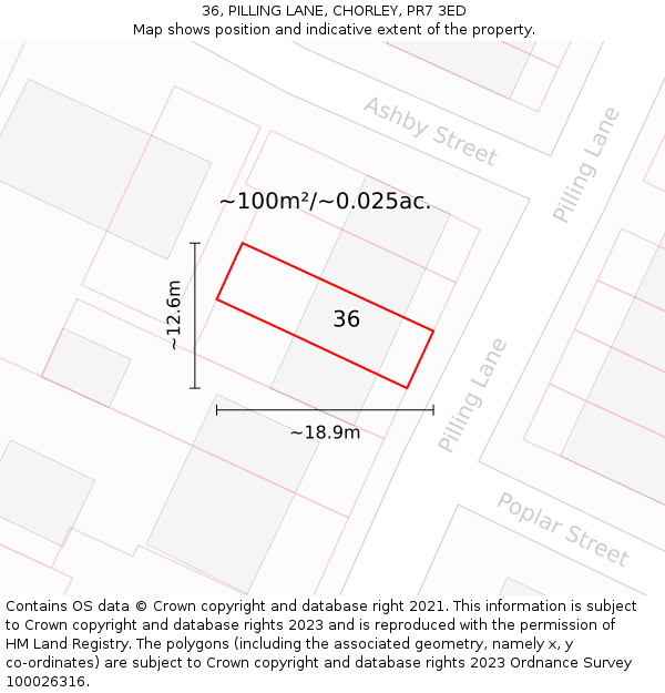 36, PILLING LANE, CHORLEY, PR7 3ED: Plot and title map