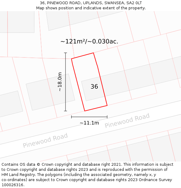 36, PINEWOOD ROAD, UPLANDS, SWANSEA, SA2 0LT: Plot and title map
