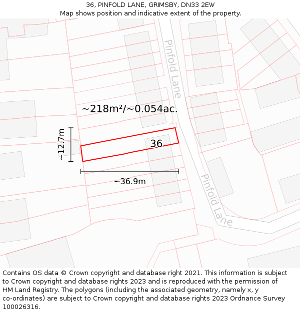 36, PINFOLD LANE, GRIMSBY, DN33 2EW: Plot and title map