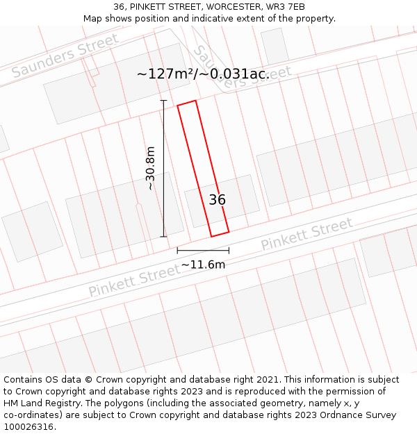 36, PINKETT STREET, WORCESTER, WR3 7EB: Plot and title map
