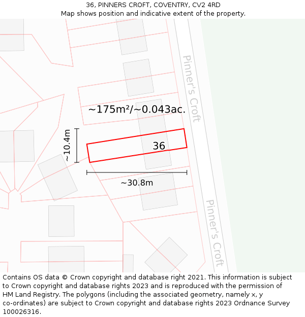 36, PINNERS CROFT, COVENTRY, CV2 4RD: Plot and title map
