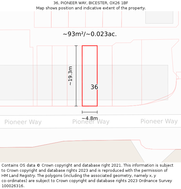 36, PIONEER WAY, BICESTER, OX26 1BF: Plot and title map