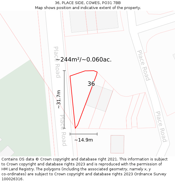 36, PLACE SIDE, COWES, PO31 7BB: Plot and title map