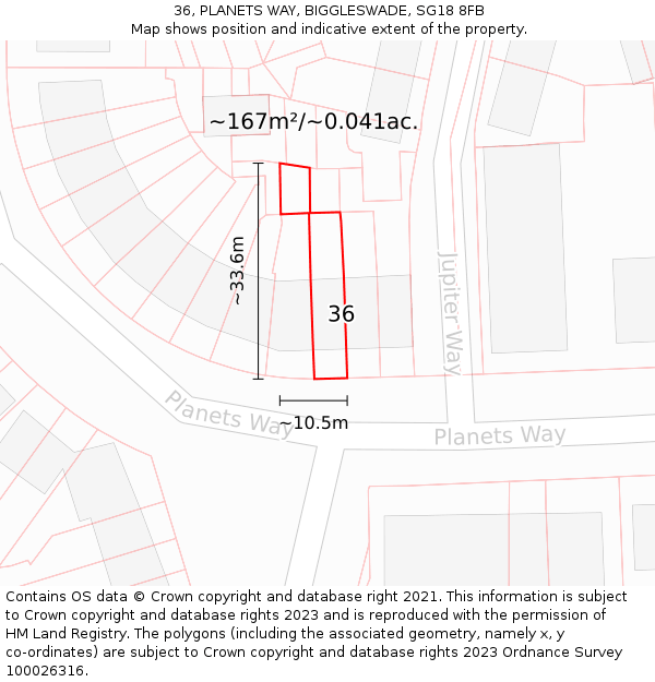 36, PLANETS WAY, BIGGLESWADE, SG18 8FB: Plot and title map