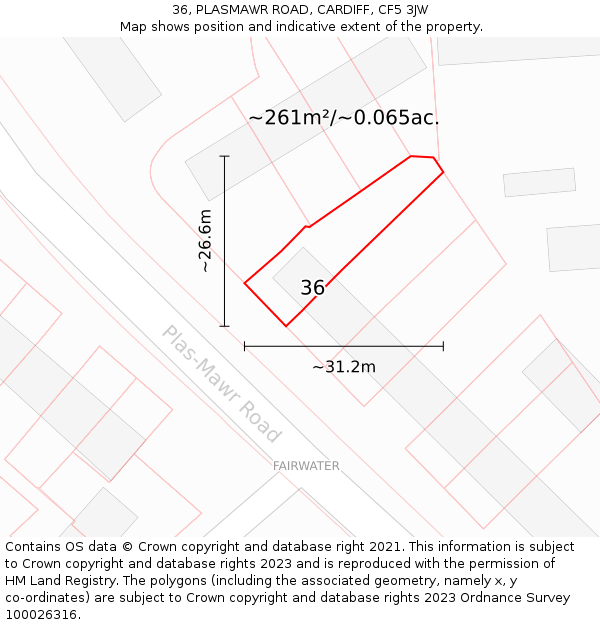 36, PLASMAWR ROAD, CARDIFF, CF5 3JW: Plot and title map