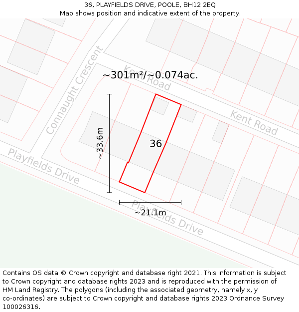 36, PLAYFIELDS DRIVE, POOLE, BH12 2EQ: Plot and title map