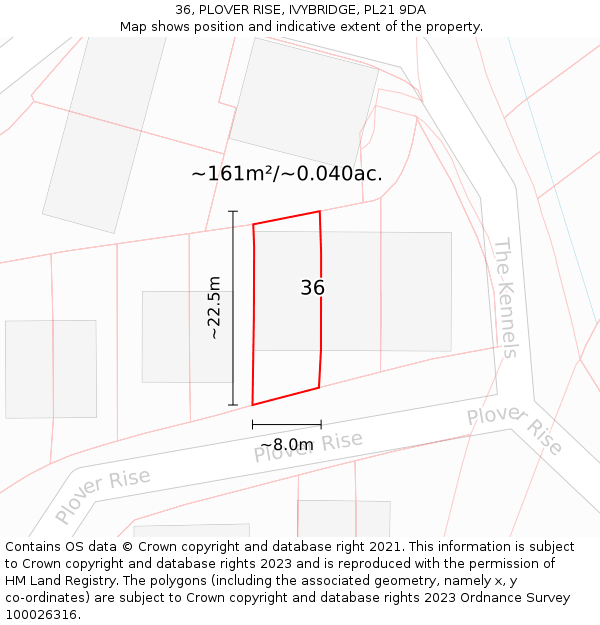36, PLOVER RISE, IVYBRIDGE, PL21 9DA: Plot and title map