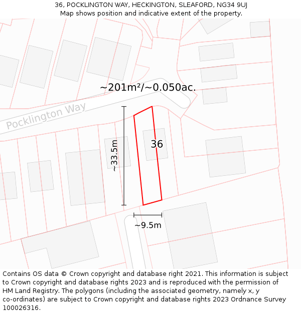 36, POCKLINGTON WAY, HECKINGTON, SLEAFORD, NG34 9UJ: Plot and title map