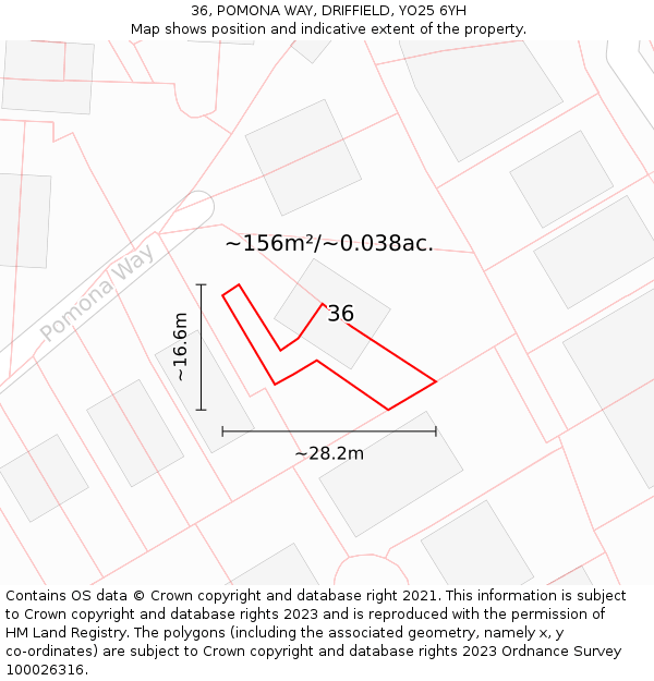 36, POMONA WAY, DRIFFIELD, YO25 6YH: Plot and title map