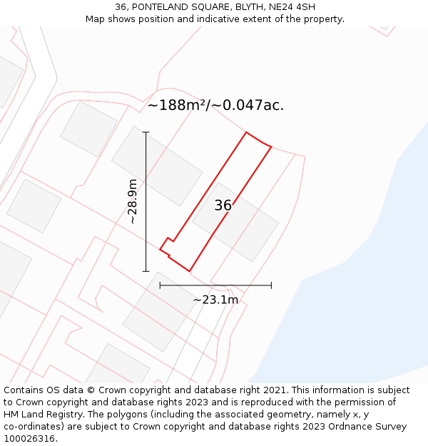 36, PONTELAND SQUARE, BLYTH, NE24 4SH: Plot and title map