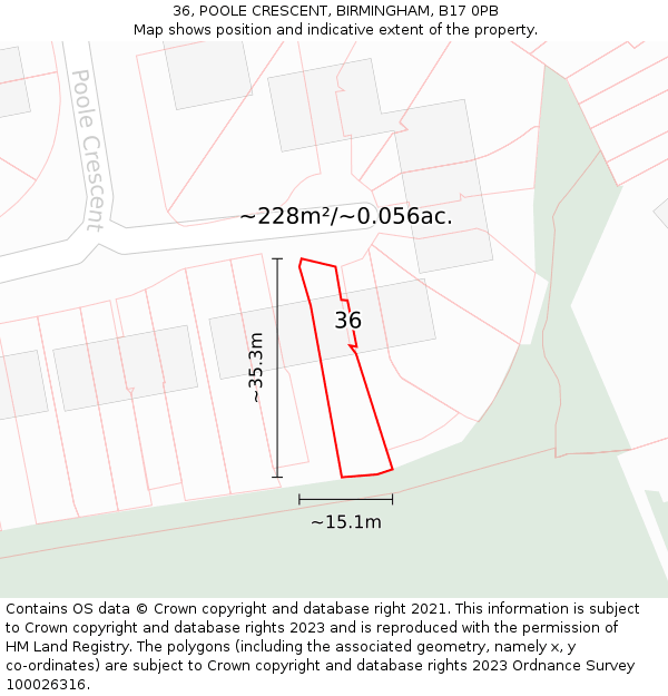 36, POOLE CRESCENT, BIRMINGHAM, B17 0PB: Plot and title map