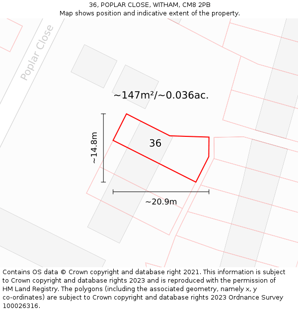 36, POPLAR CLOSE, WITHAM, CM8 2PB: Plot and title map