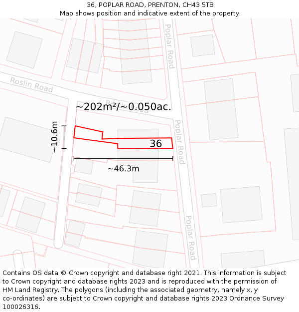 36, POPLAR ROAD, PRENTON, CH43 5TB: Plot and title map