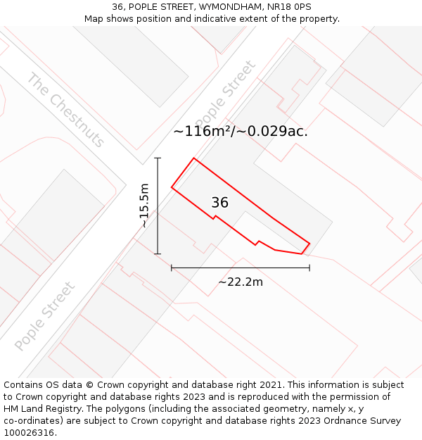 36, POPLE STREET, WYMONDHAM, NR18 0PS: Plot and title map