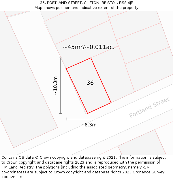 36, PORTLAND STREET, CLIFTON, BRISTOL, BS8 4JB: Plot and title map