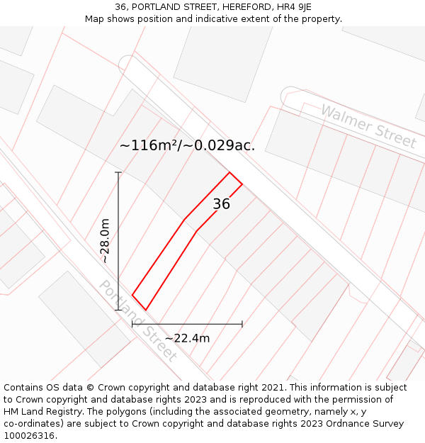 36, PORTLAND STREET, HEREFORD, HR4 9JE: Plot and title map